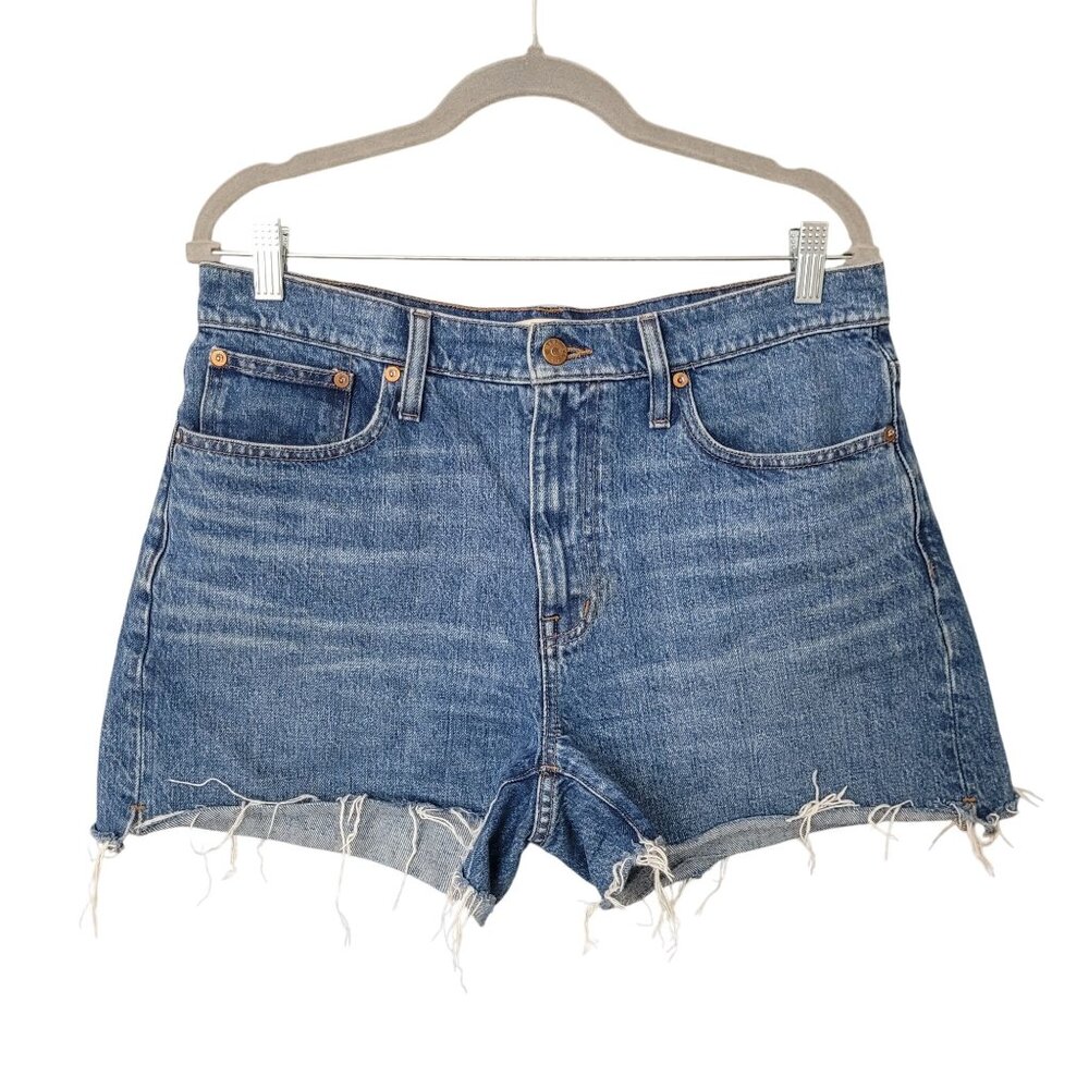 Madewell Relaxed Mid-Length Cut Off Denim Shorts 28  Blue Frayed Hem